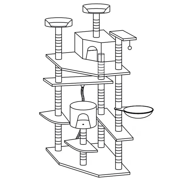 11 szintes macskabútor kaparófa, 203 cm, krém-szürke, Springos