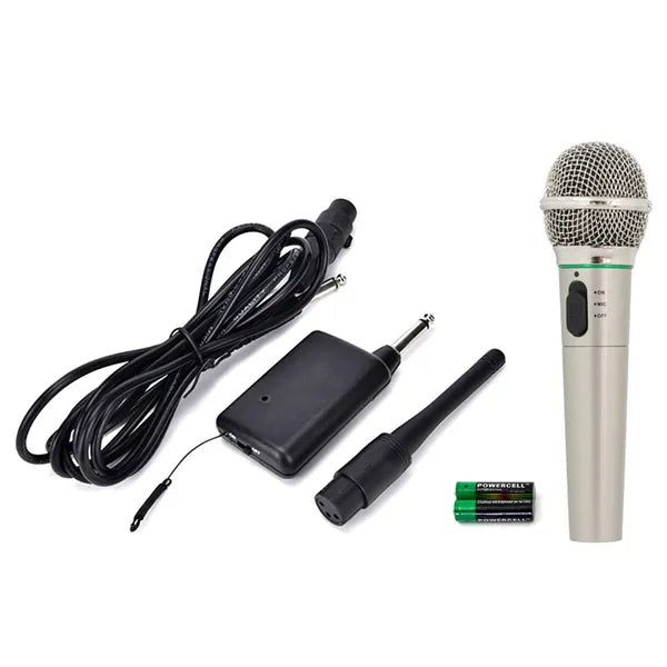 AG100B ezüst vezeték nélküli/vezetékes karaoke mikrofon FM, 10 m hatótáv
