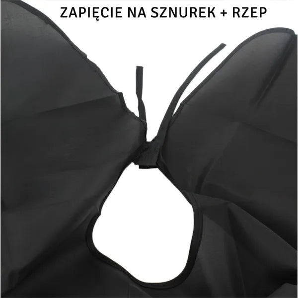 Fodrászköpeny 140×100 cm, fekete poliészter, zsinóros + tépőzáras záródás