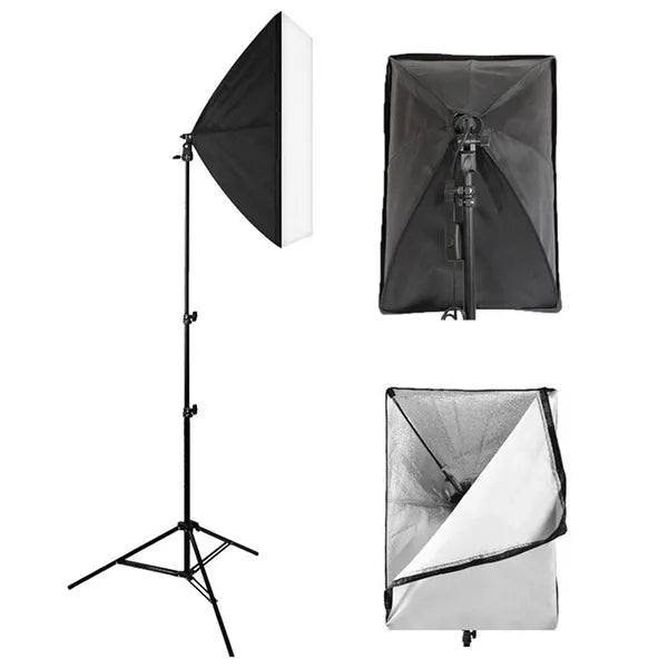 Hordozható 3 az 1-ben fotóstúdió szett softboxszal 60×40 cm, állvány 80-190 cm