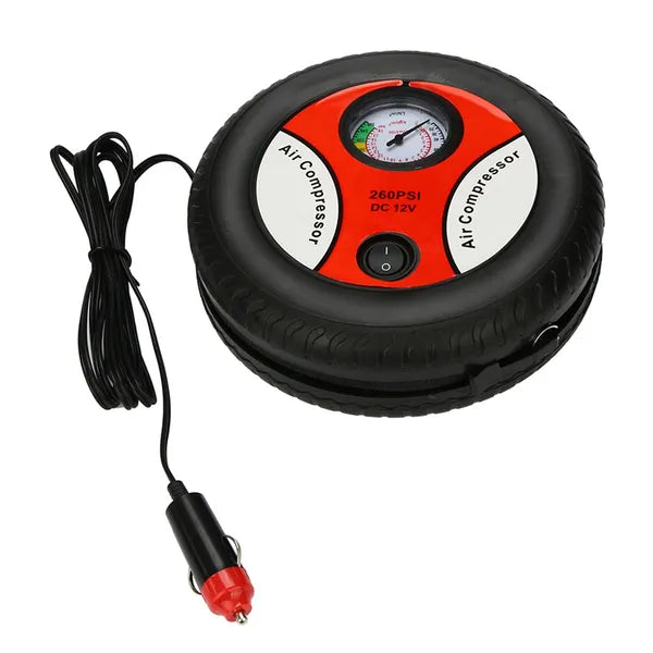 12V autós kompresszor manométerrel, 260 PSI, 20 l/perc, tartozékokkal