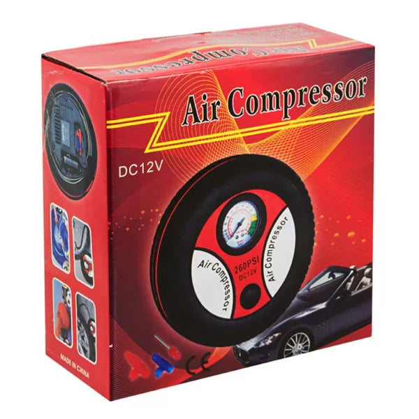 12V autós kompresszor manométerrel, 260 PSI, 20 l/perc, tartozékokkal