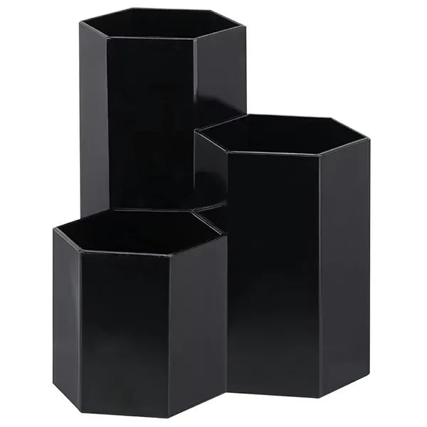 Fekete 3 rekeszes PP sminkecsettartó 11,7×11,7×11,7 cm
