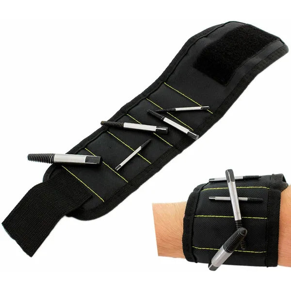 Csavar rögzítő mágneses csuklópánt, 32 cm x 9 cm, fekete