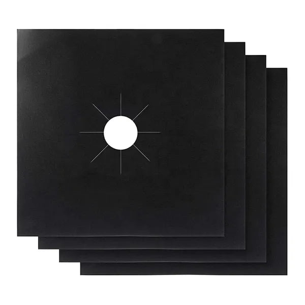 Fekete teflon gáztűzhely égővédő alátét, 27×27 cm, 4 db