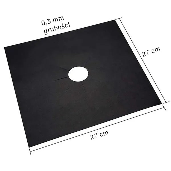 Fekete teflon gáztűzhely égővédő alátét, 27×27 cm, 4 db