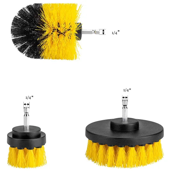 3 részes fúrógép tisztítókefe készlet 1/4'' szárral, nylon sörtével