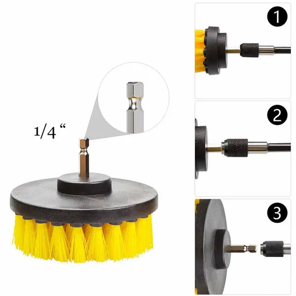 3 részes fúrógép tisztítókefe készlet 1/4'' szárral, nylon sörtével