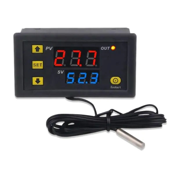 Digitális hőmérséklet-szabályozó, -55–120 °C, 12 V, vízálló szonda