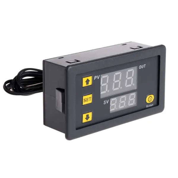 Digitális hőmérséklet-szabályozó, -55–120 °C, 12 V, vízálló szonda