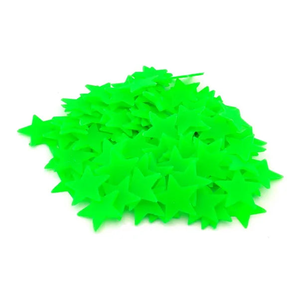 100 db sötétben világító fluoreszkáló csillag matrica, zöld, 2,5-3,2 cm
