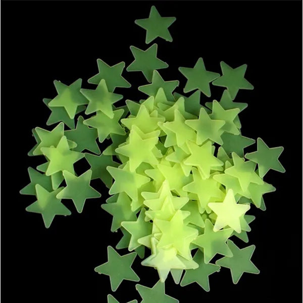 100 db sötétben világító fluoreszkáló csillag matrica, zöld, 2,5-3,2 cm