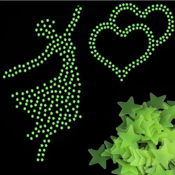 100 db sötétben világító fluoreszkáló csillag matrica, zöld, 2,5-3,2 cm