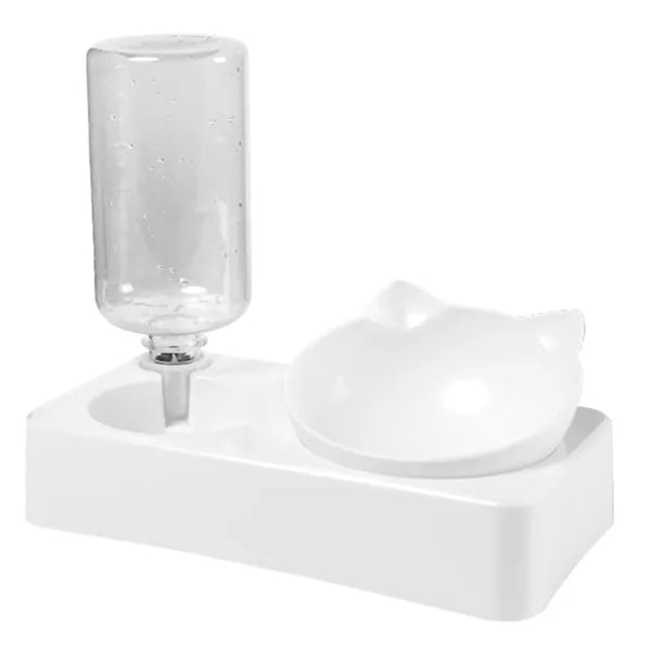 Fehér macska etetőtál 0,5 L automata vízadagolóval, 15°-os döntéssel