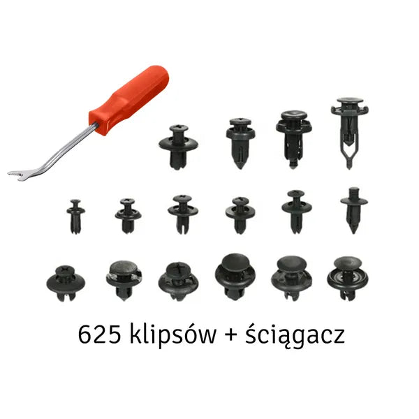 625 db-os univerzális autó rögzítő klipsz készlet 16 féle + kiszedő