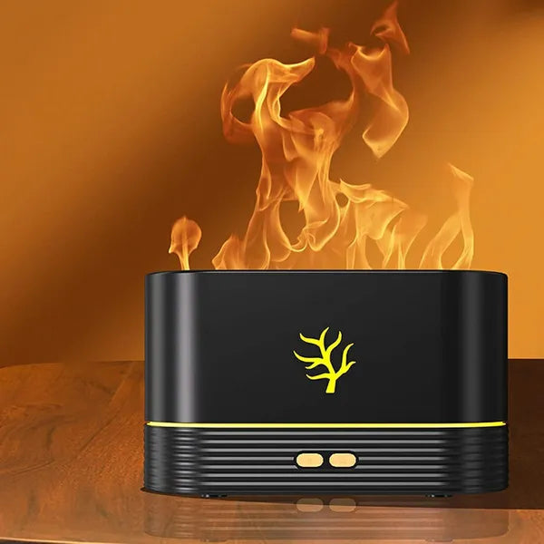 Fekete RGB lánghatású USB levegő párásító, 180 ml, 30 m²