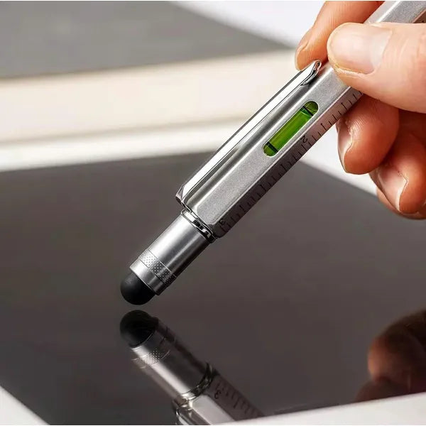 Multifunkciós 6-az-1 toll stylus, vízmérték, csavarhúzó – fekete-ezüst