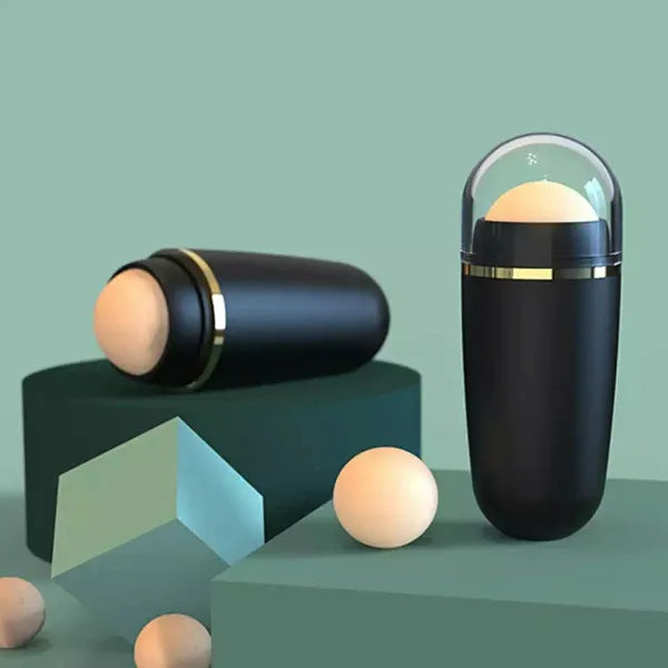 Mattító vulkanikus arckő roller, kompakt, fekete, 7,7 cm