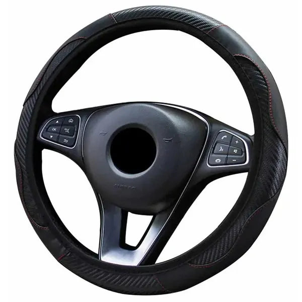 Univerzális fekete kormányvédő huzat 37-38 cm, PU bőr/carbon