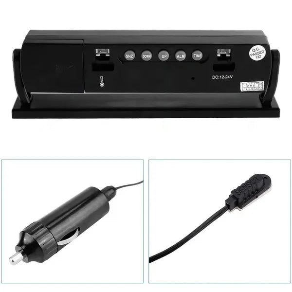 Autós LCD külső-belső hőmérő óra és voltmérő, 12 V, kék/narancs fény