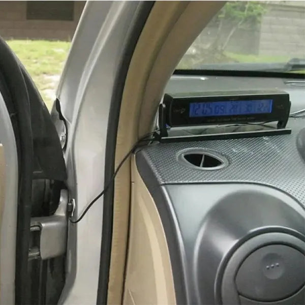 Autós LCD külső-belső hőmérő óra és voltmérő, 12 V, kék/narancs fény