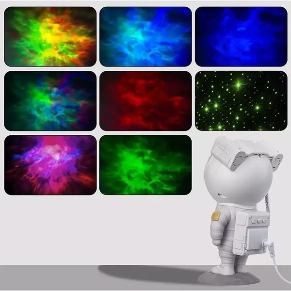 Asztronauta alakú csillag- és galaxia projektor, 360° forgás, 8 mód, IR táv