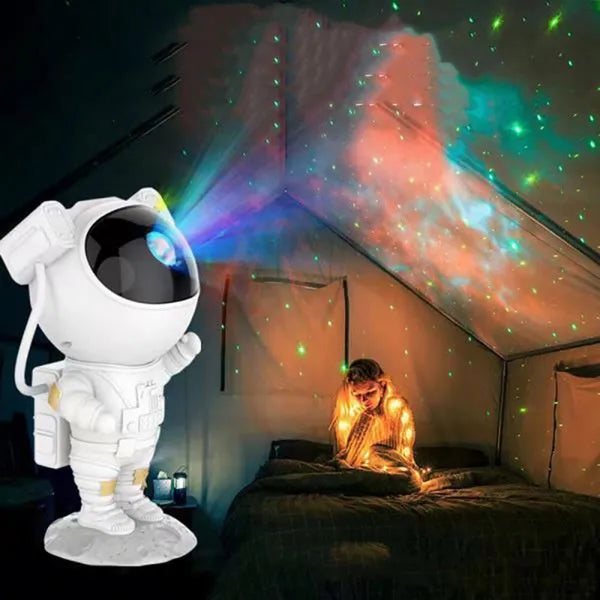 Asztronauta alakú csillag- és galaxia projektor, 360° forgás, 8 mód, IR táv