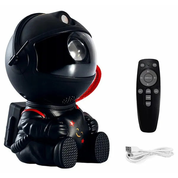 Űrhajós formájú csillagprojektor távirányítóval, USB töltés, fekete