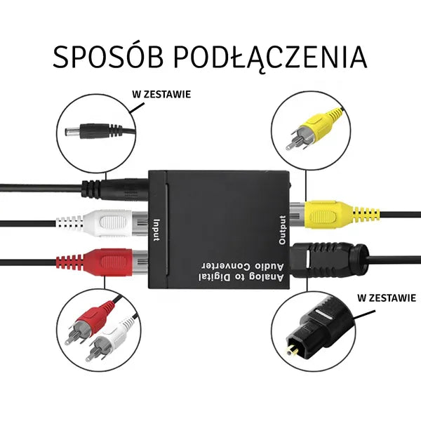 SPDIF/Toslink–Coaxial digitális-analóg RCA audio konverter + 1 m optikai kábel