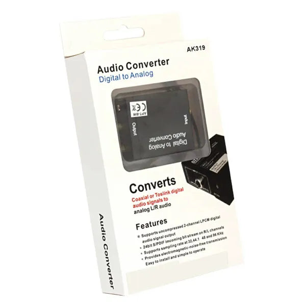 SPDIF/Toslink–Coaxial digitális-analóg RCA audio konverter + 1 m optikai kábel