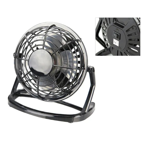 USB asztali álló ventilátor, fekete, 9,6 cm, csendes
