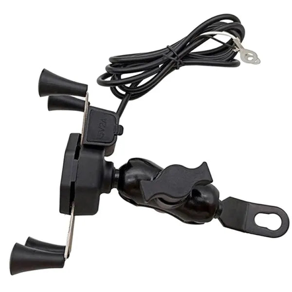 Univerzális motorkerékpáros telefontartó USB töltőporttal, 12–24 V, fekete