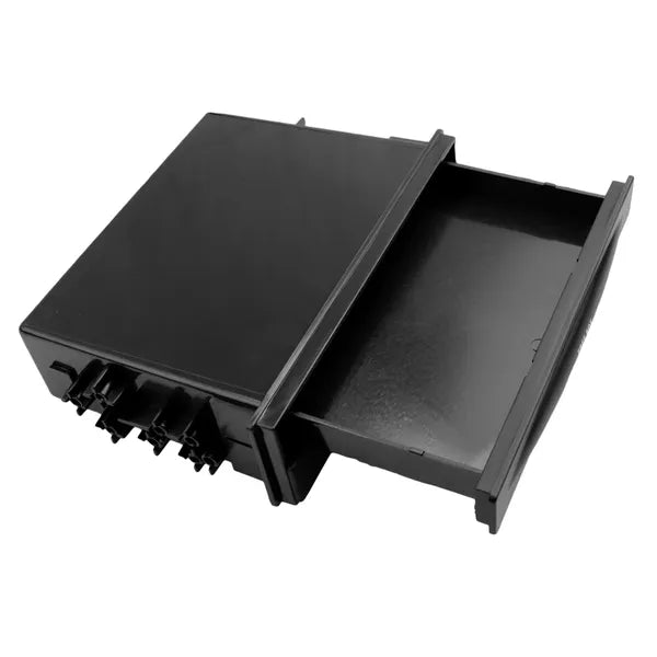 1 DIN autós pohártartó és tároló, 2 fiókos, fekete ABS (173×48 mm)