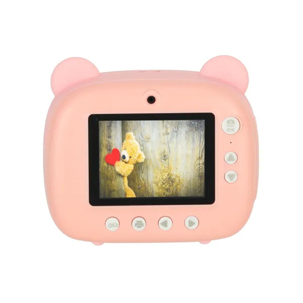 Gyerek azonnali fényképező hőnyomtatóval 1080p, 32GB, rózsaszín maci