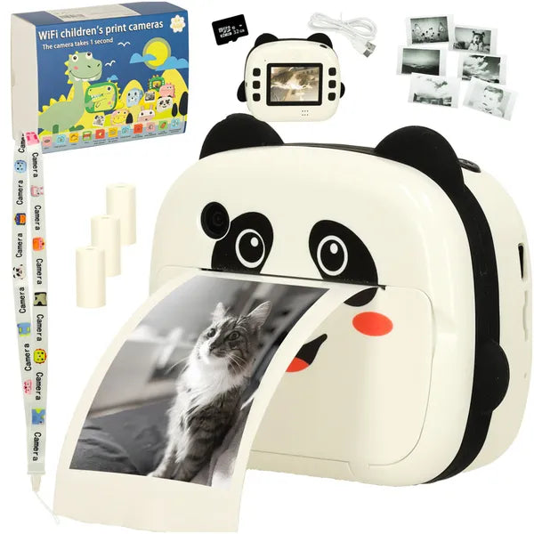 Gyerek azonnali fényképező panda dizájnnal, beépített hőnyomtató + 32GB kártya