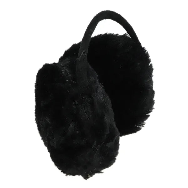 Fekete meleg fülmelegítő, puha öko-szőrme, 58 cm fejméretig