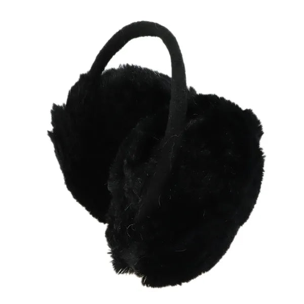 Fekete meleg fülmelegítő, puha öko-szőrme, 58 cm fejméretig