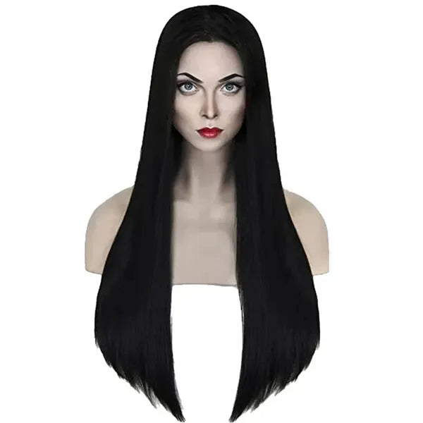 Hosszú fekete szintetikus paróka 80 cm cosplay, szellőző háló