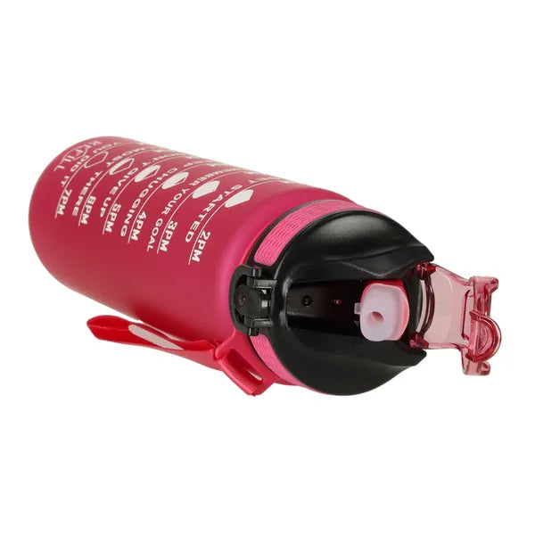 Rózsaszín Tritan kulacs szívószállal és motívációs skálával, 1 l, BPA-mentes