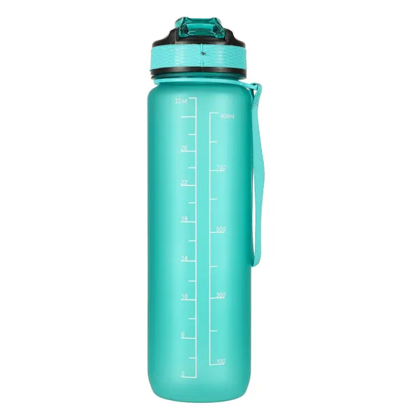 Zöld Tritan kulacs 1 l, BPA-mentes, szívószálas, motivációs mércével