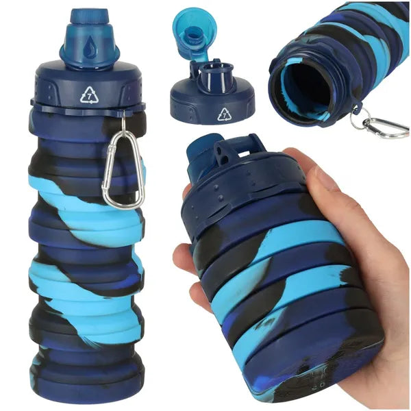 Összecsukható szilikon kulacs karabinerrel, 500 ml, kék