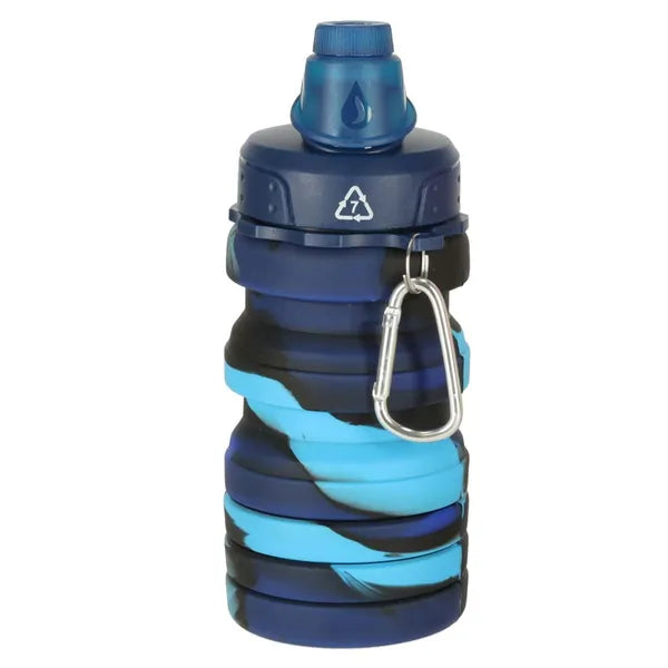 Összecsukható szilikon kulacs karabinerrel, 500 ml, kék