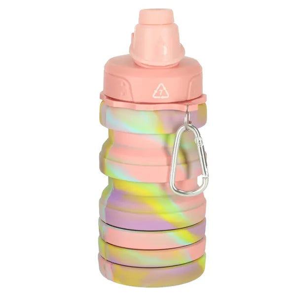 Szilikon összecsukható sport kulacs fogantyúval, 500 ml, szivárvány