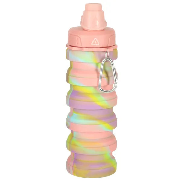Szilikon összecsukható sport kulacs fogantyúval, 500 ml, szivárvány
