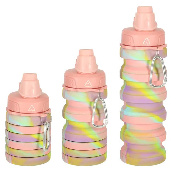Szilikon összecsukható sport kulacs fogantyúval, 500 ml, szivárvány