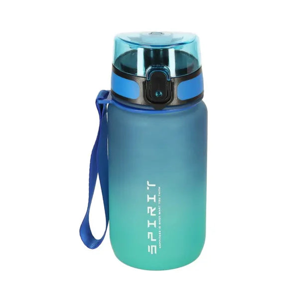 Sport kulacs szívószállal, csuklópánttal, 600 ml, kék-zöld