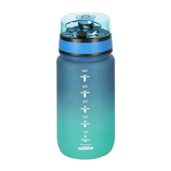 Sport kulacs szívószállal, csuklópánttal, 600 ml, kék-zöld