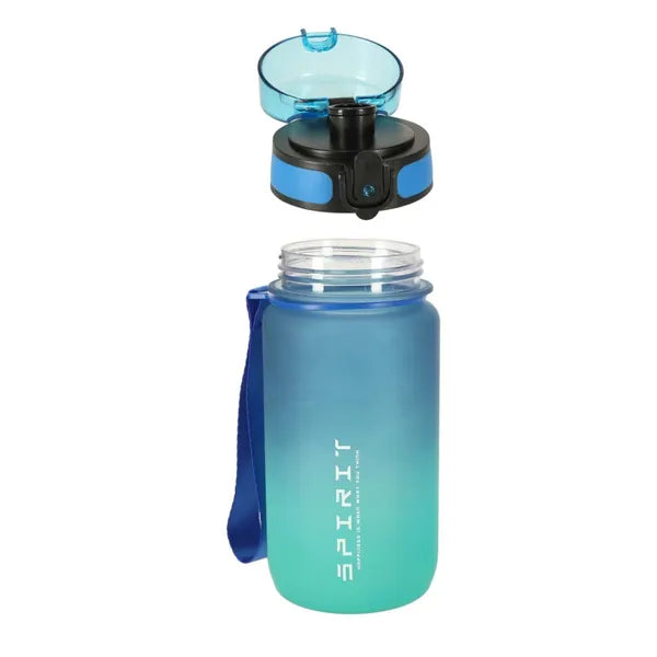 Sport kulacs szívószállal, csuklópánttal, 600 ml, kék-zöld