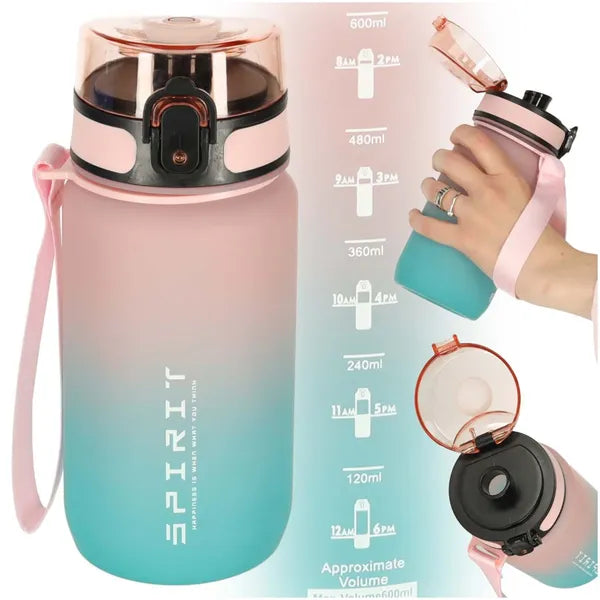 Sport kulacs szívószállal, füles, 600 ml, rózsaszín-kék