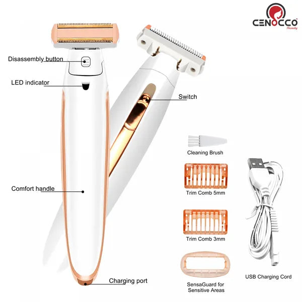 Cenocco Beauty vízálló, USB-töltésű teljes test szőrtelenítő LED fénnyel